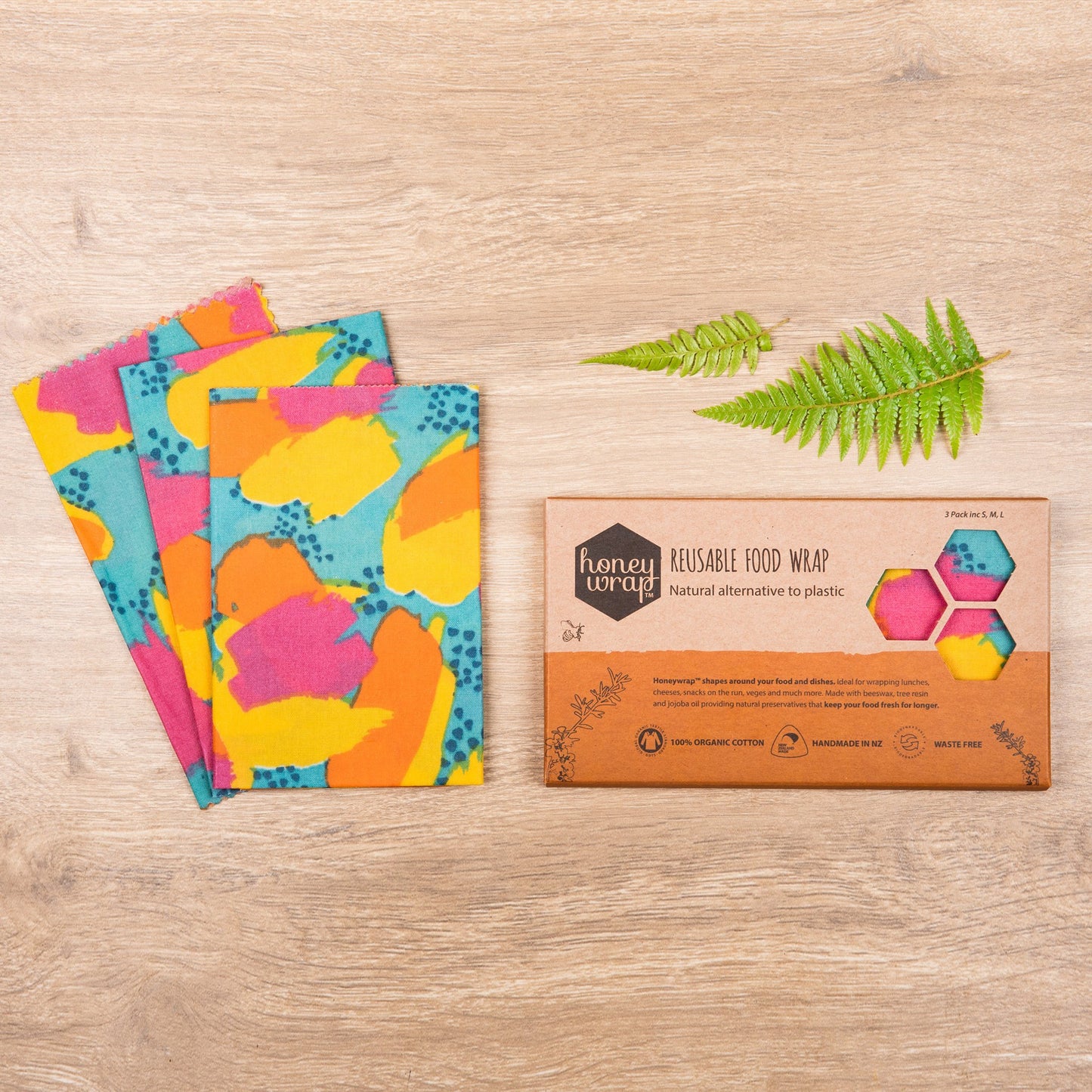 みつろうエコラップ 3-Pack (オーガニックコットン100%生地) (S, M, L 各1枚）Honeywrap 3-Pack