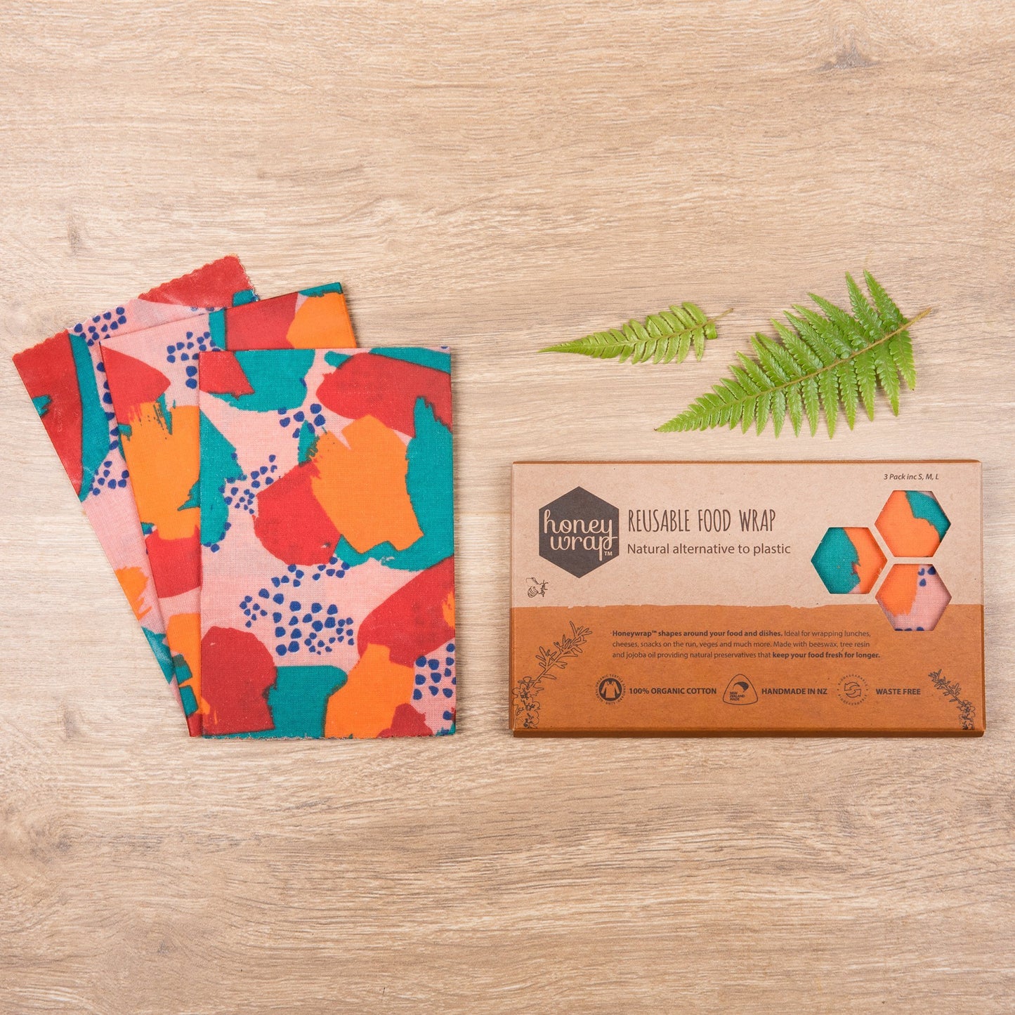 みつろうエコラップ 3-Pack (オーガニックコットン100%生地) (S, M, L 各1枚）Honeywrap 3-Pack