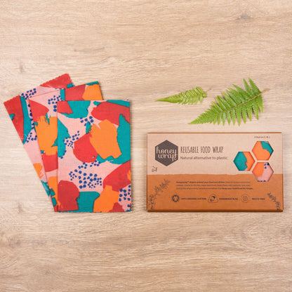 みつろうエコラップ 3-Pack (オーガニックコットン100%生地) (S, M, L 各1枚）Honeywrap 3-Pack