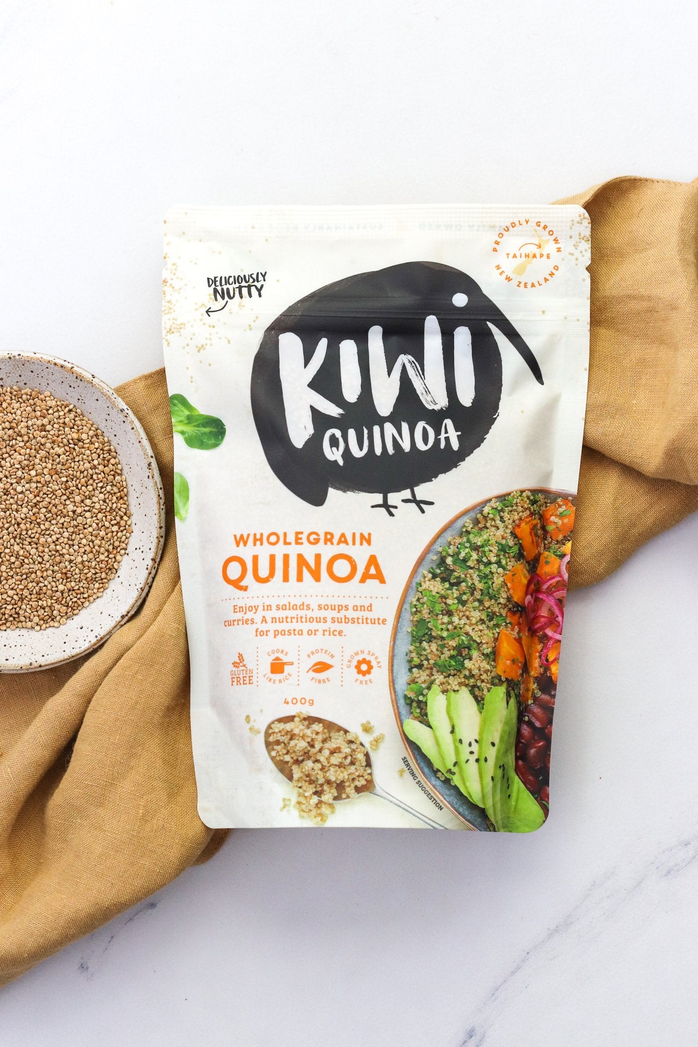 キヌアのパッケージと内容の写真